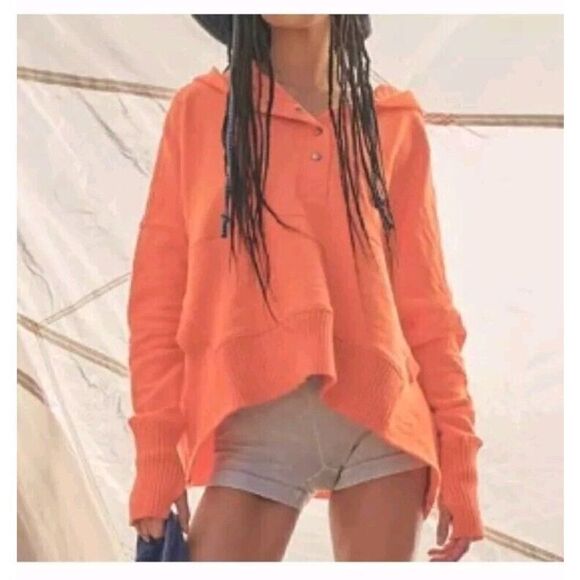 Free People Solid Honey Dove Pullover Sweatshirt In Morning Burst Orange Sz Med - Picture 3 of 10